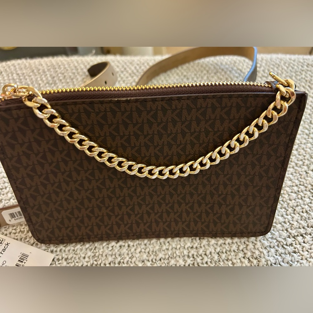 Michael Kors Brown Gold MK Signature Waist Bag Fanny Pack Belt Bag Small NWT